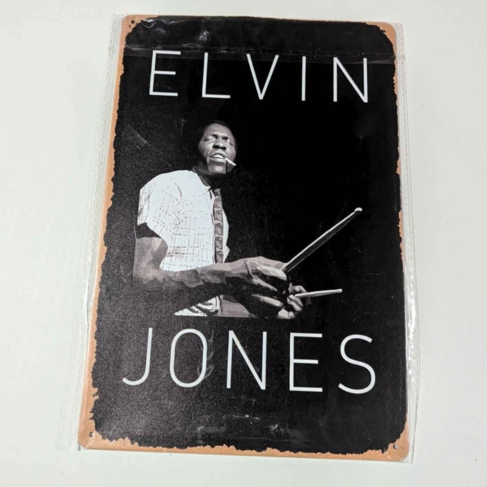New Elvin Jones Black and White Metal Tin Plaque Decor